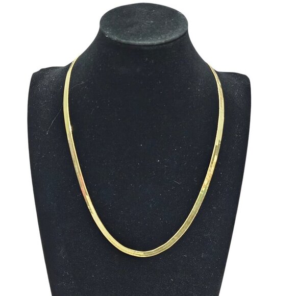 ❤️Flat Herringbone Chain Gold Tone Necklace 24" - Picture 1 of 7